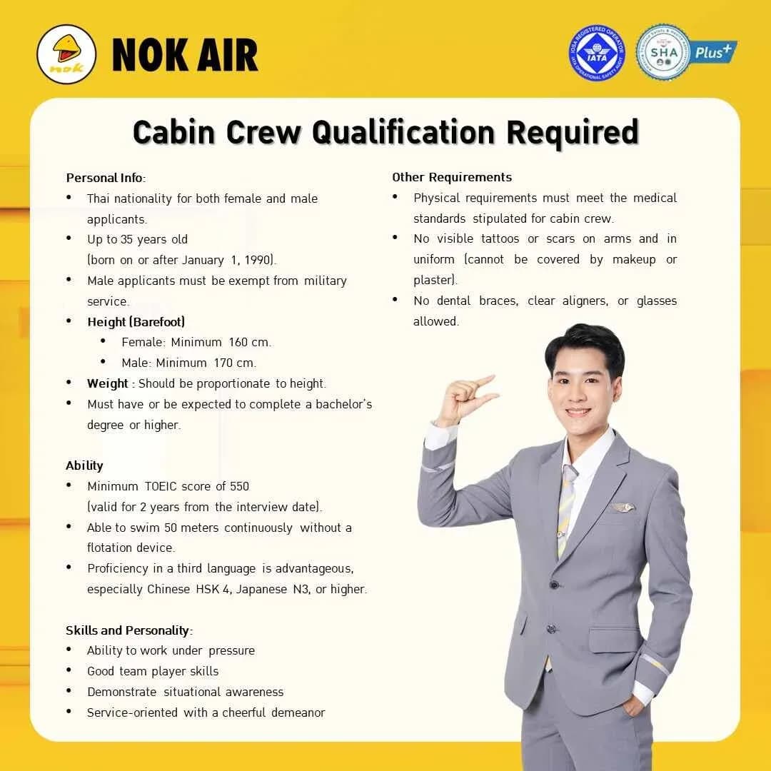 สมัครแอร์ สจ๊วต นกแอร์ 2568 คุณสัมบัติ ในการสมัคร
