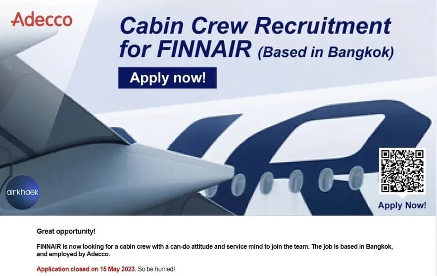 Finnair แอร์โฮสเตส สจ๊วต เบส กรุงเทพ