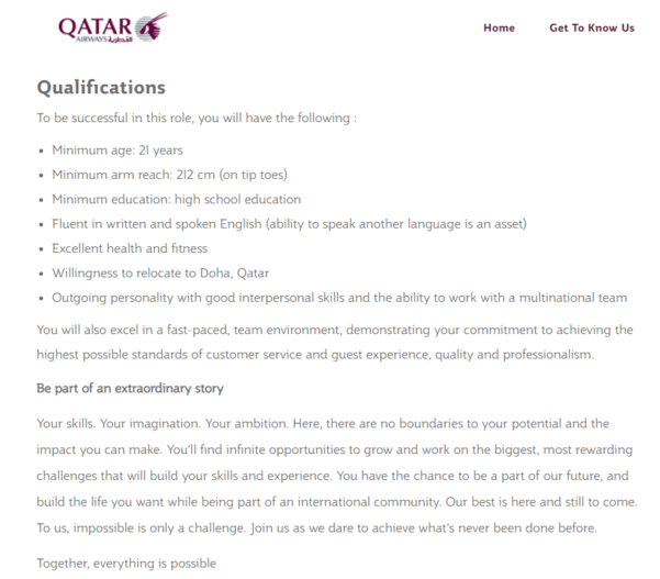 Qatar Airways Cabin Crew Qualifi