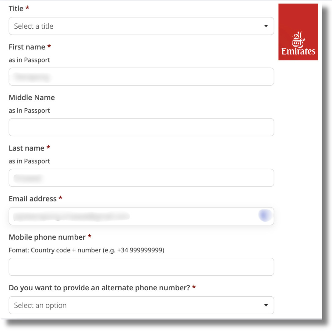 กรอกข้อมูล สมัครแอร์เอมิเรตส์