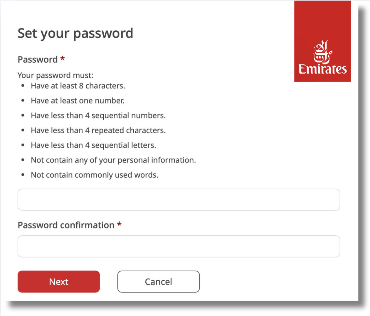 ตั้ง Password สมัครแอร์เอมิเรตส์