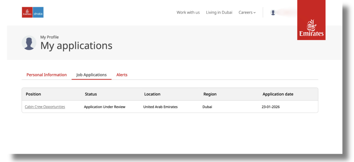 สถานะใบสมัคร เอมิเรตส์